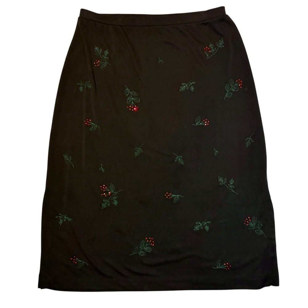 Cherokee Collection Vintage Black Sequin Berry Embroidered Skirt